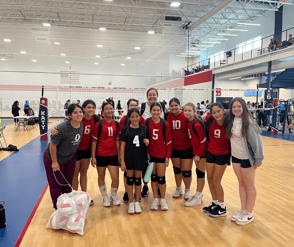 Forward Athletics Club Girls Volleyball Team with Coach Blair Johnson on the Volleyball Court